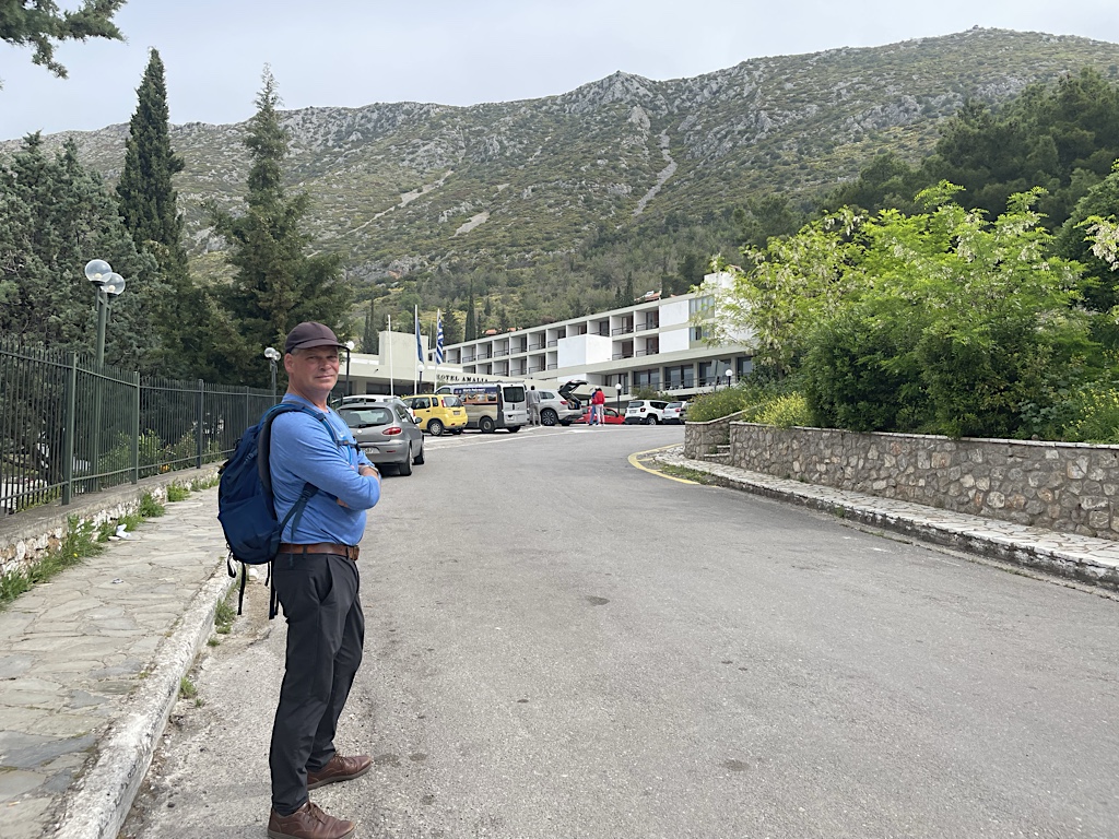 This was the hotel. Chris remembered the wadi on the hill above it.