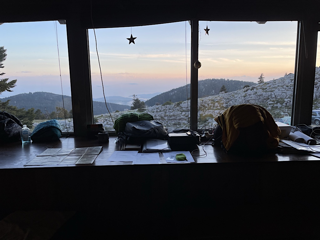 The view from the Defner Mountain Hut sun porch/dining room