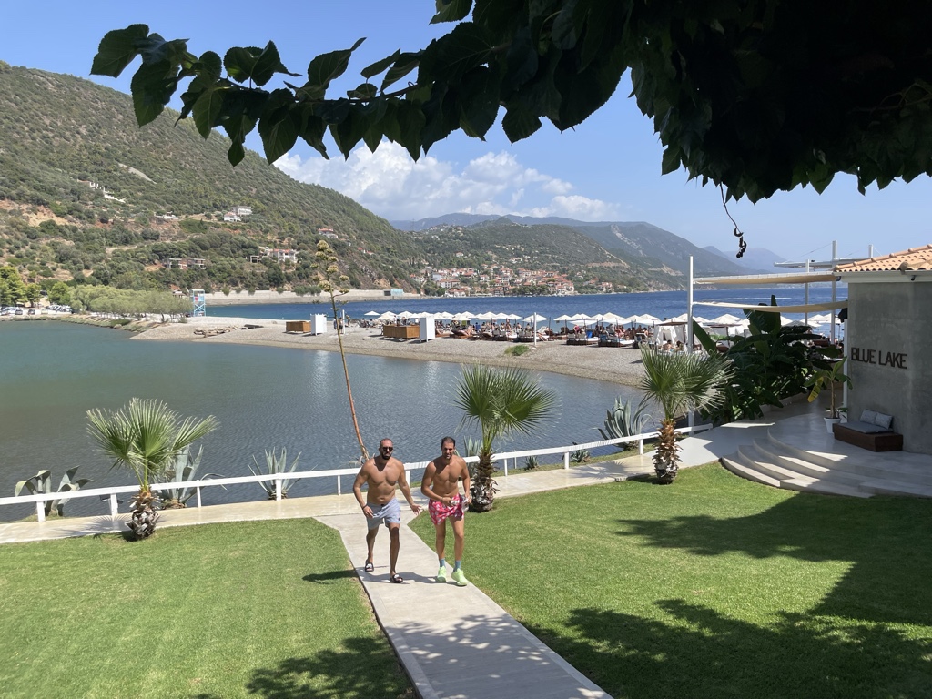 We went swimming at a local beach.