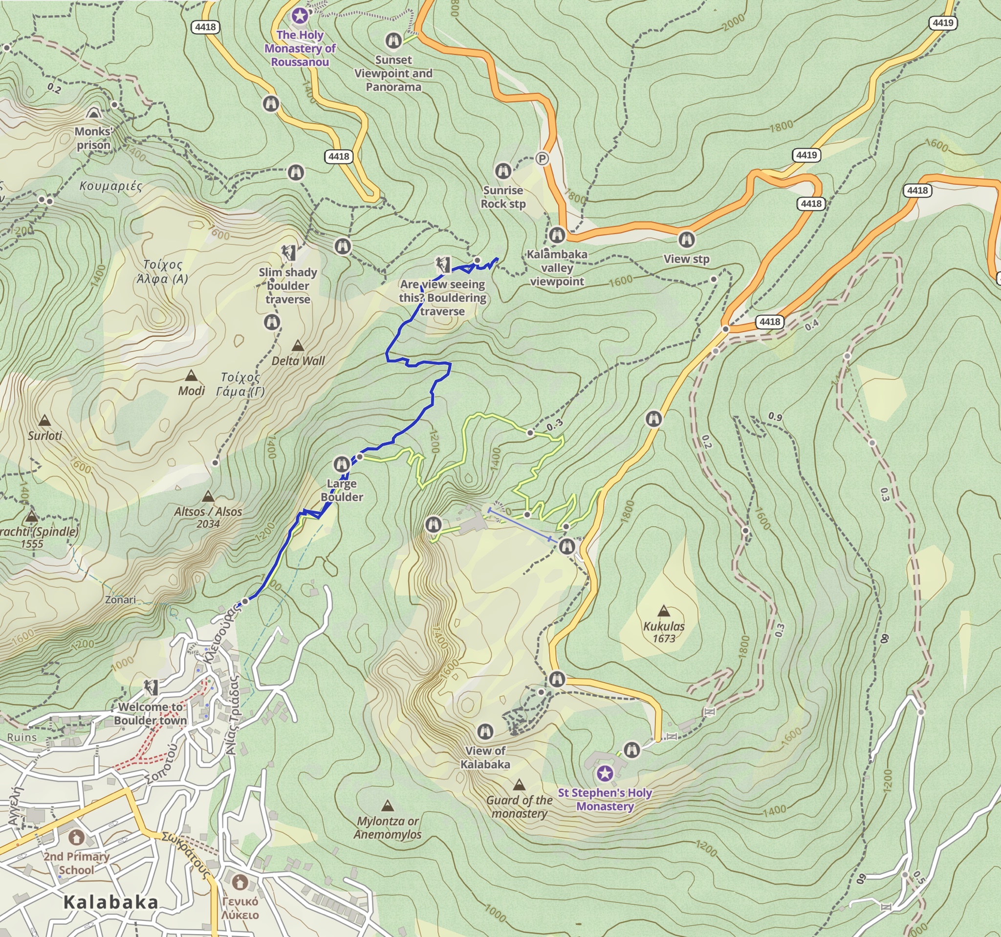 Our short first walk of the trip. Meteora is a mecca for climbers, hence the cute names of boulders, cliffs, &c.