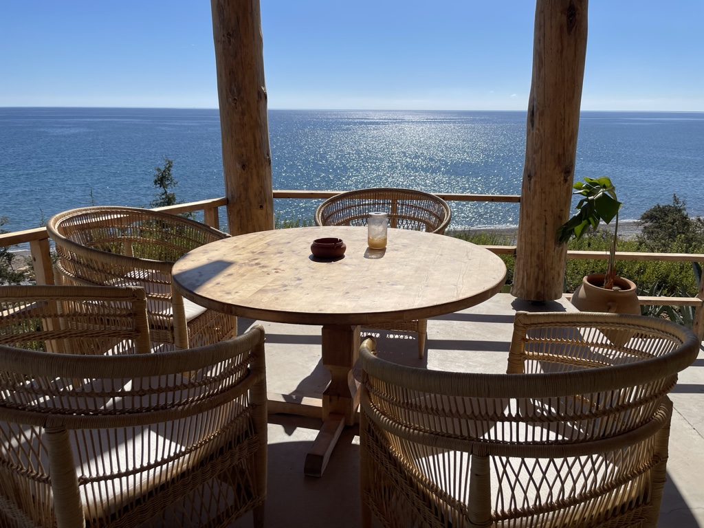 We stopped at this lovely new beach view taverna just before the road turned to the west.