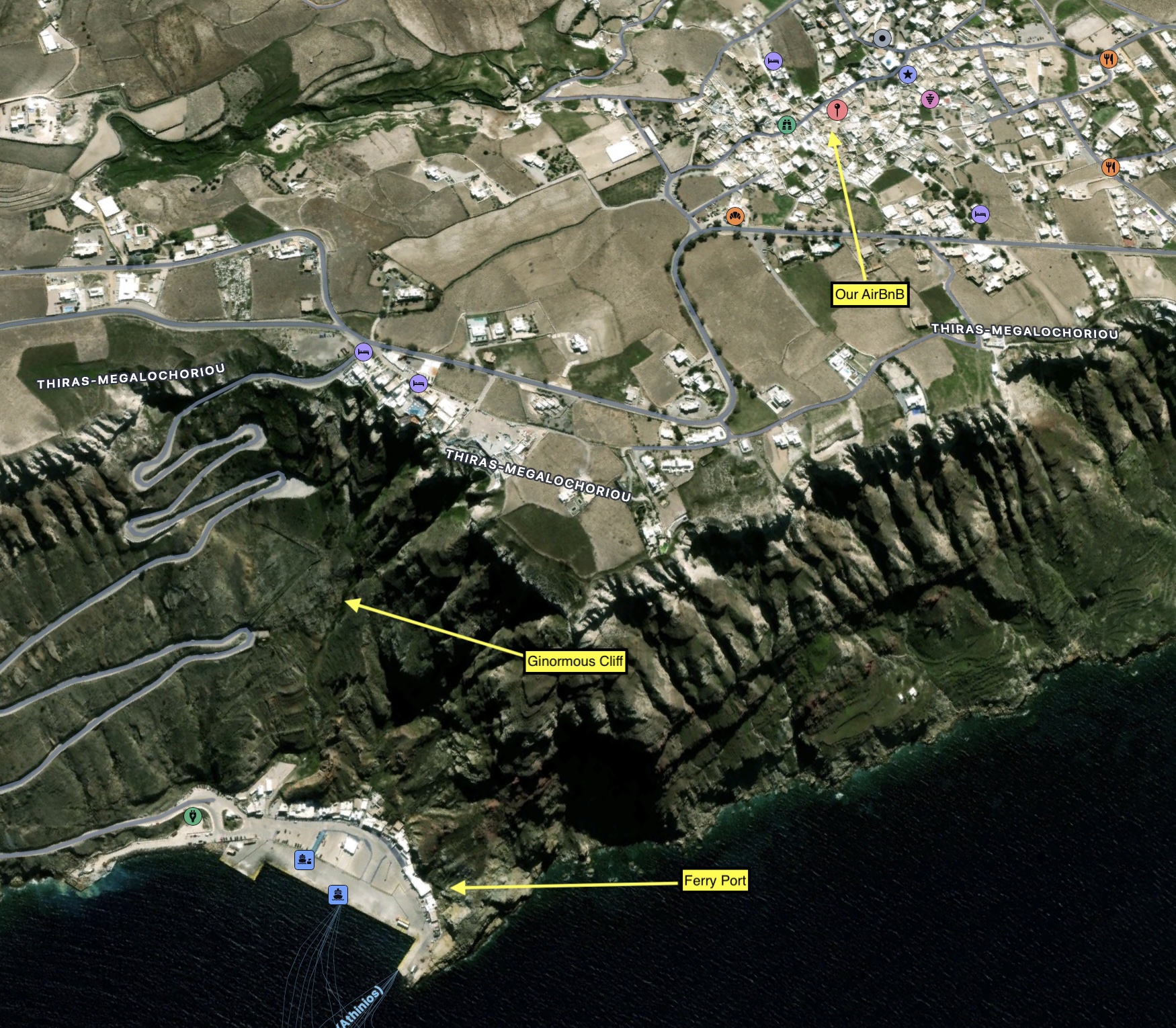 The 1000' cliff between the port and our AirBnB