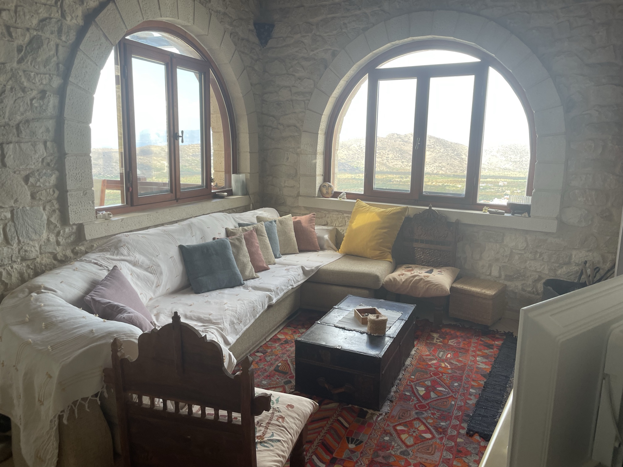 Our comfy living room. That night, inspired by a Halloween-season retrospective essay in the WSJ, we sat in there and watched The Omen.