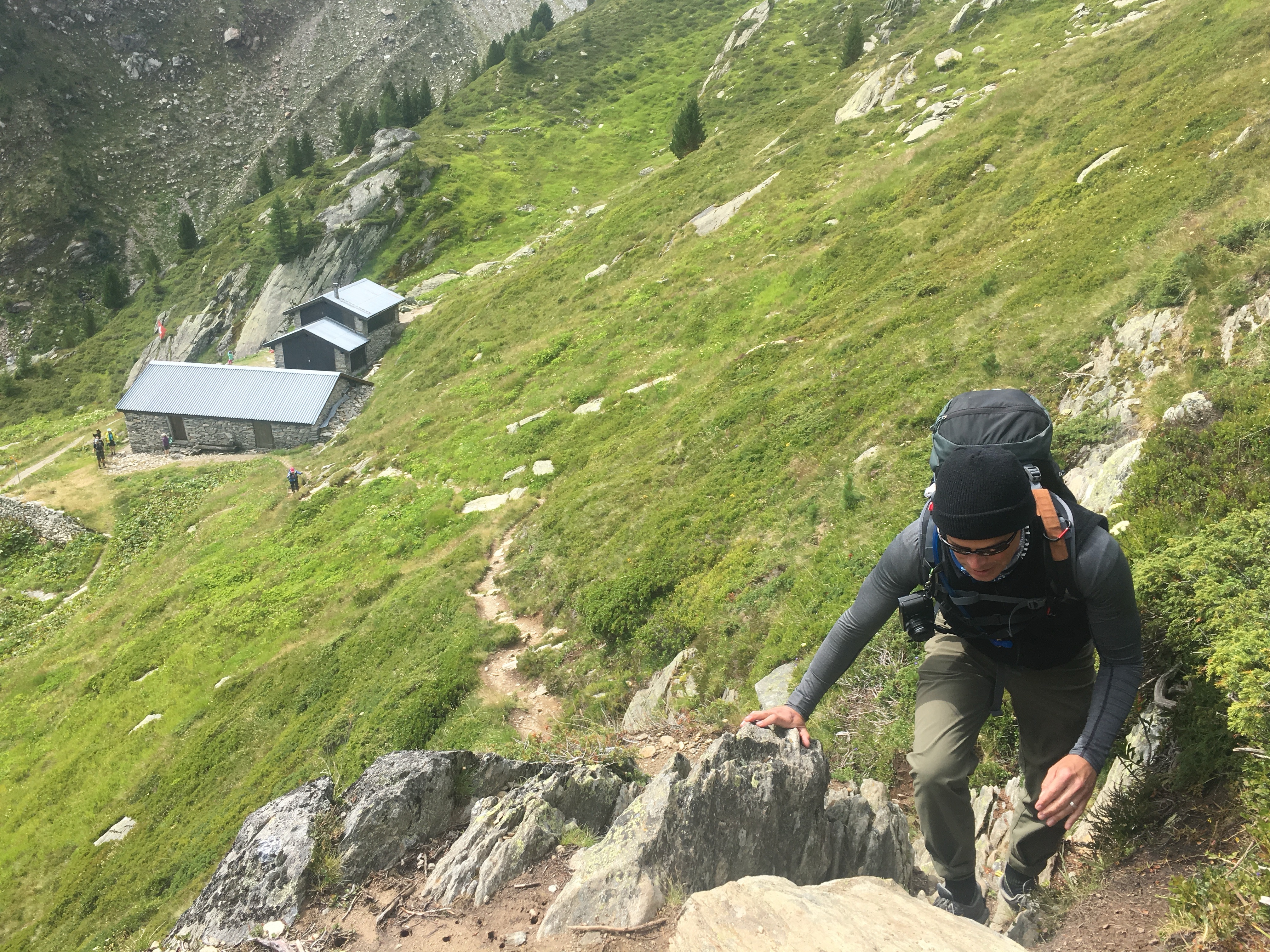 Lots of the trail between the Réfuge des Grands and Col de Balme was rocky and rough like this; we had to use our hands more than usual, though it’s not unlike the Aiguiette des Posettes ridge walk.
