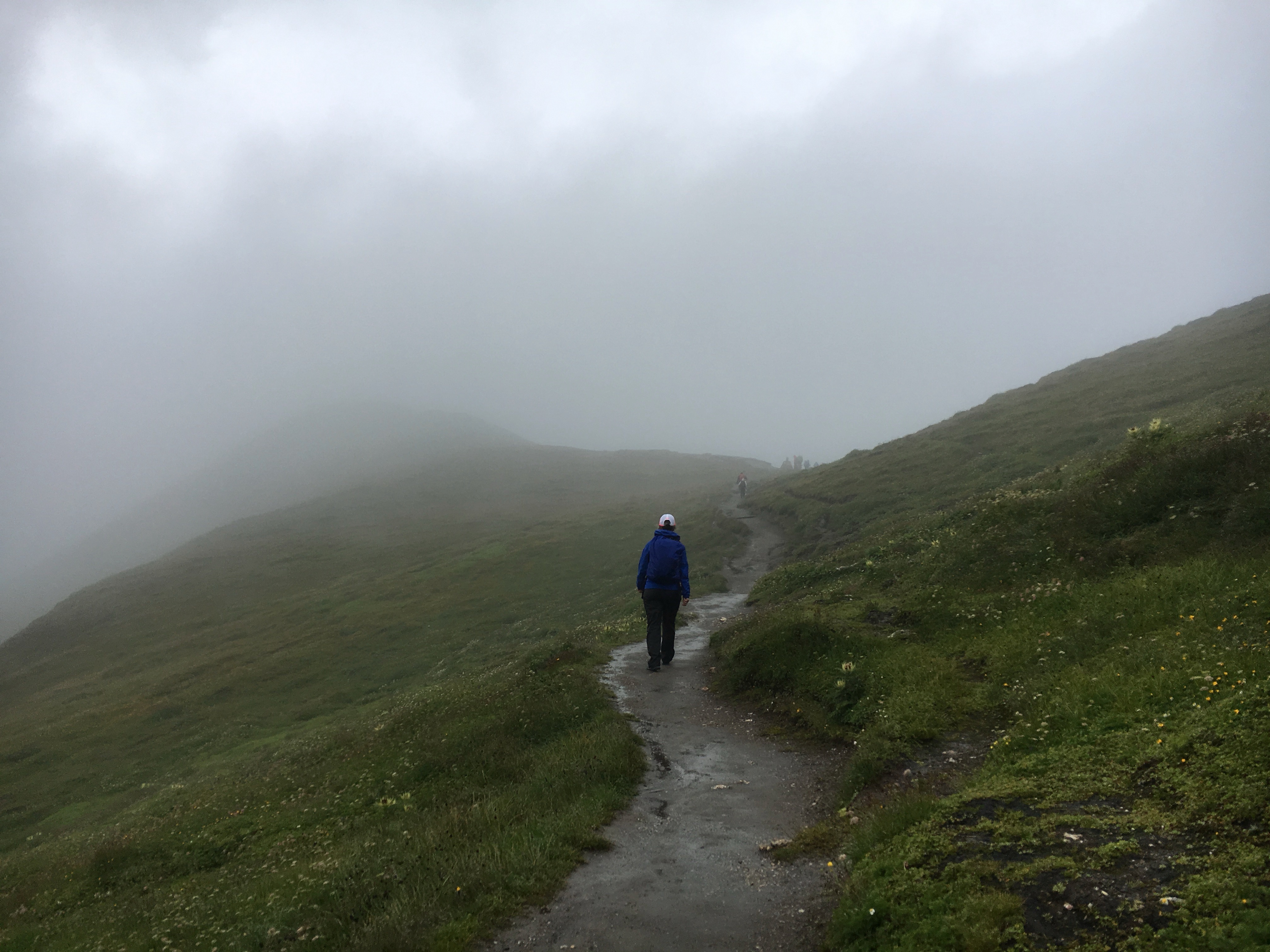 We walked out into a light rain and clouds.