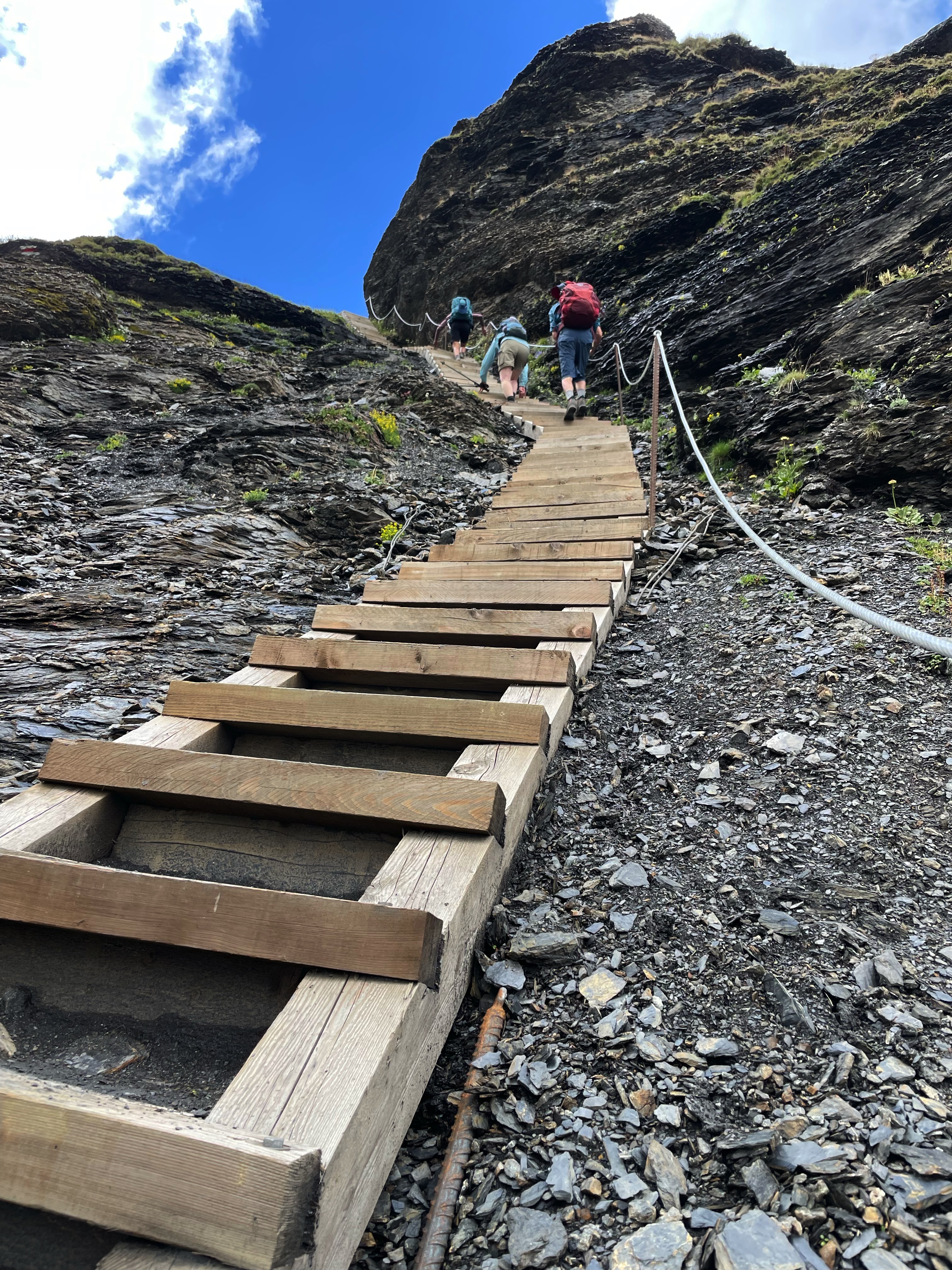 Climbing a ladder to get to the scary-ass Sefinafurgga on the Via Alpina (this isn’t an Haute Route pass, but it’s representative of scary passes!)
