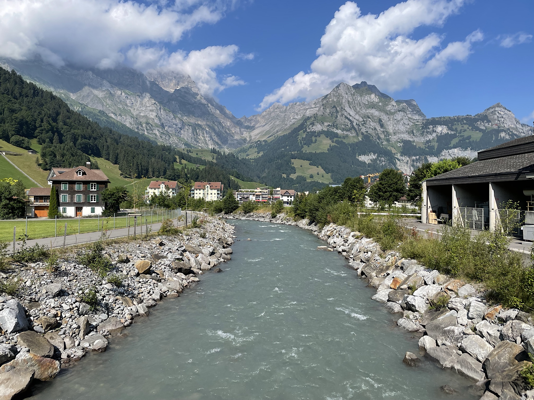 The ubiquitous milky mountain stream runs alongside town.