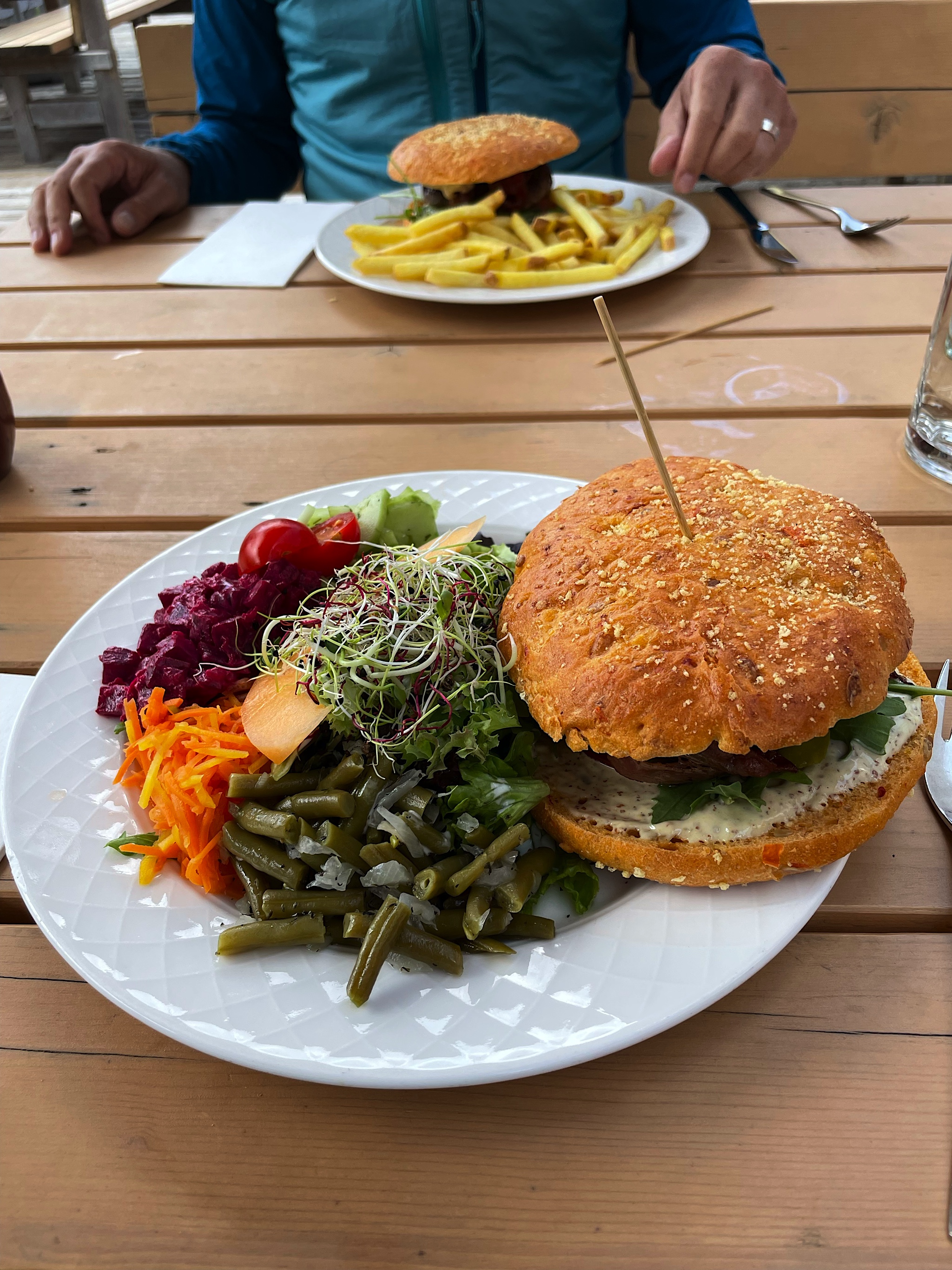 We had burgers on the terrace of the Jochpass restaurant. Some Swiss air force F-16s flew over, but they’ve got nothing on our Blue Angels.