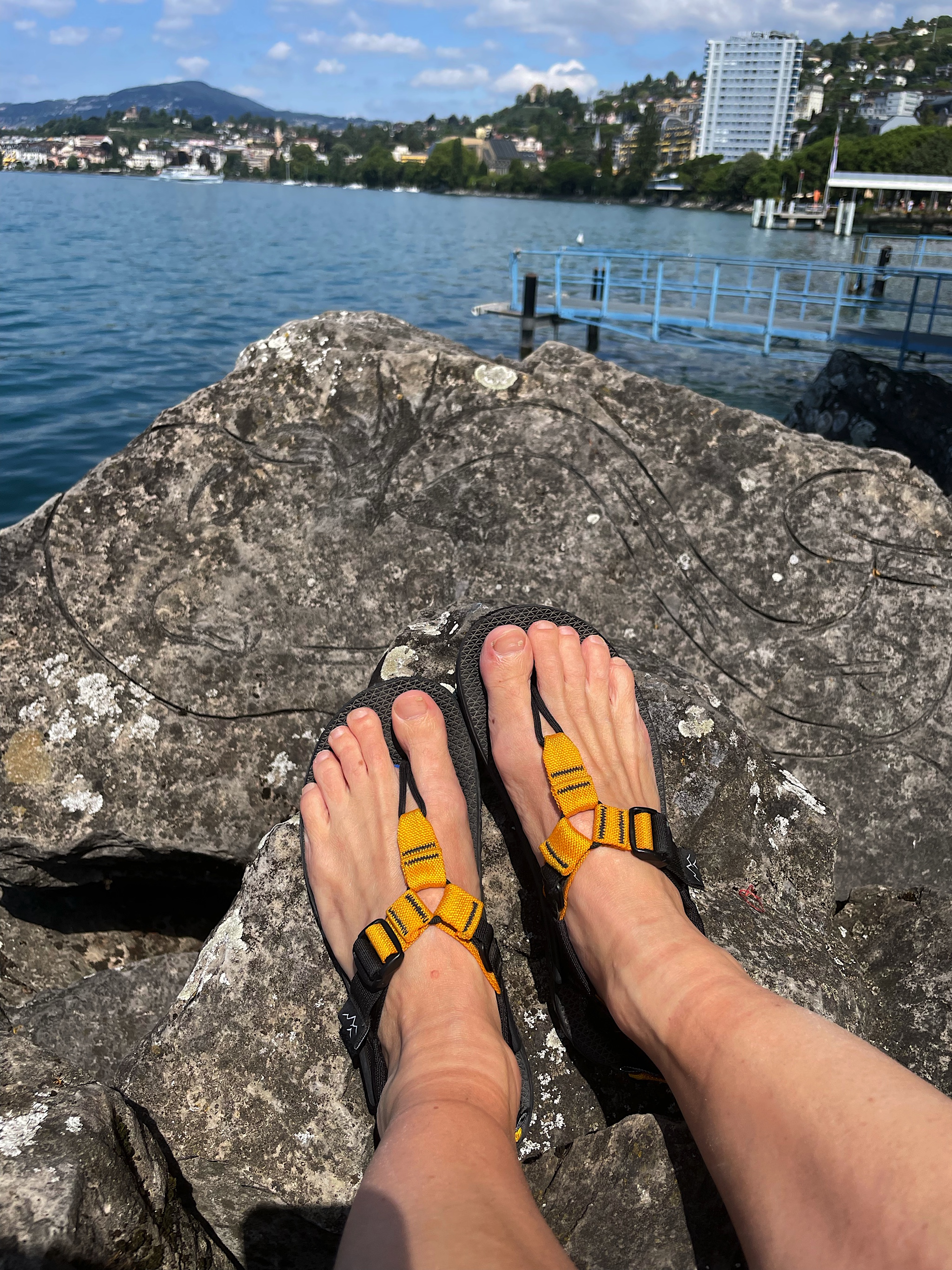 I threw away my filthy Altras when we got to Montreux. The Bedrocks were now my only shoes.
