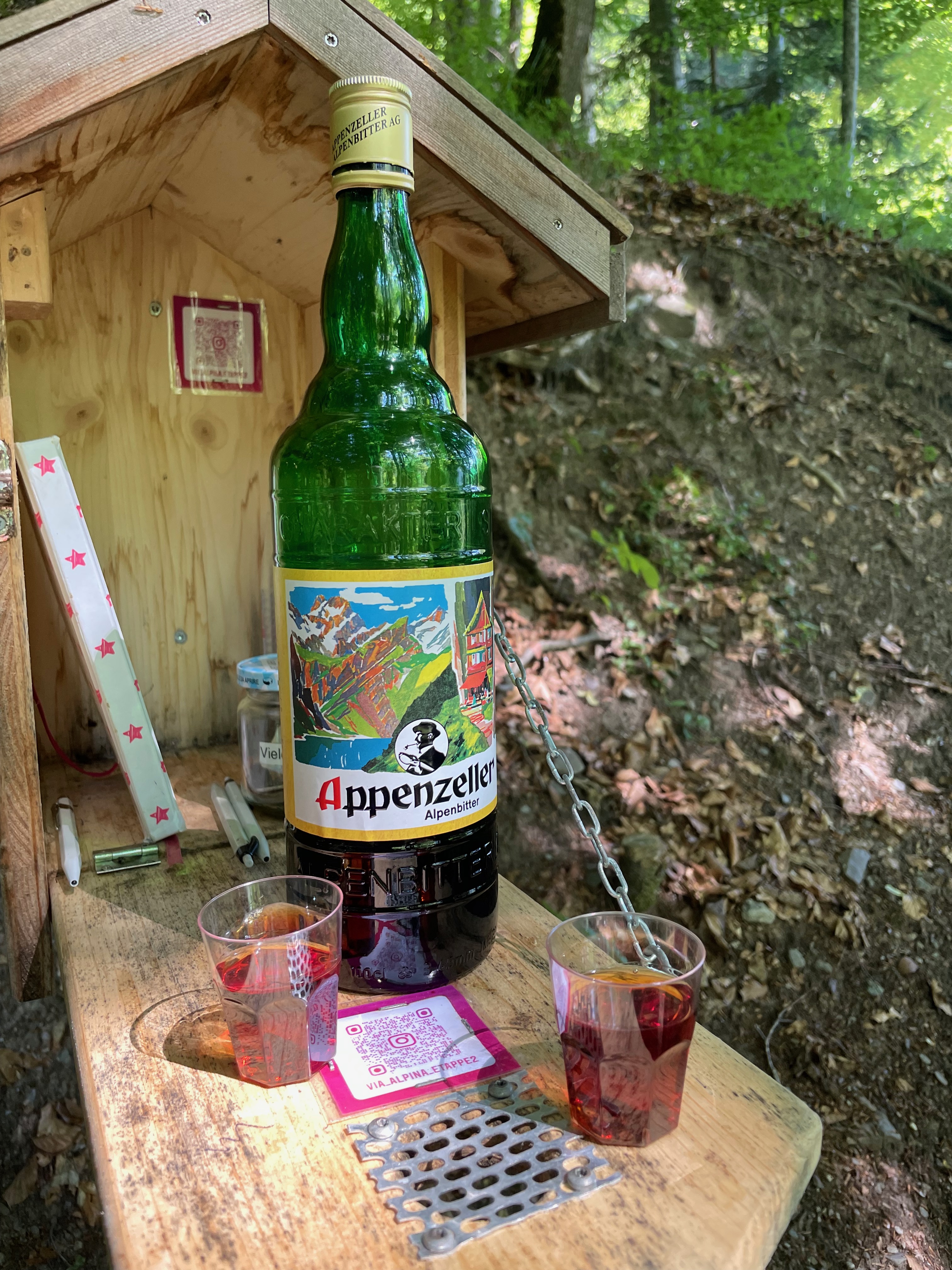 Self-service schnapps in the forest.