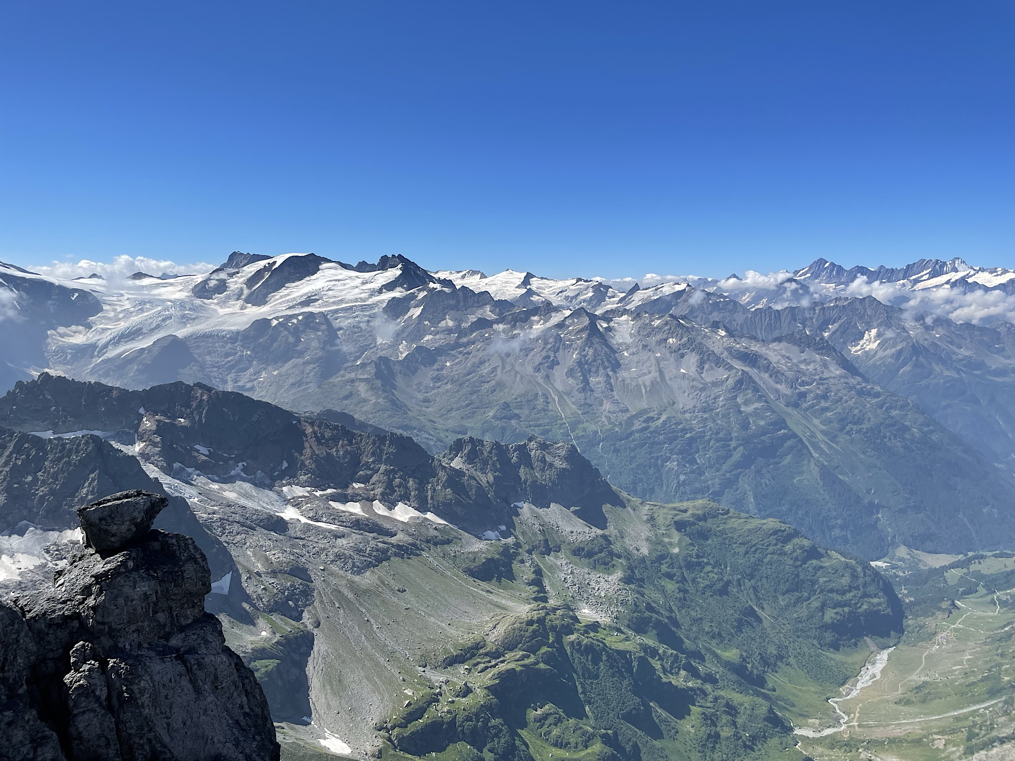 The top of the Bernese Oberland, where we would head next. We took the time to identify what we were pretty sure were the Eiger, Mönch, and Jungfrau.