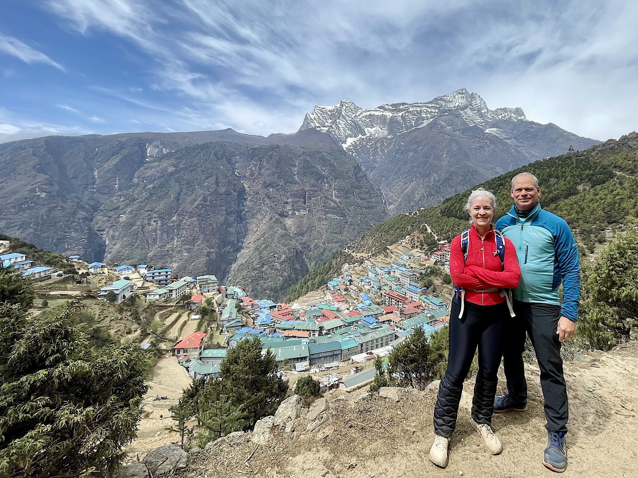 Chris and Amy having a good time in Namche Bazaar!