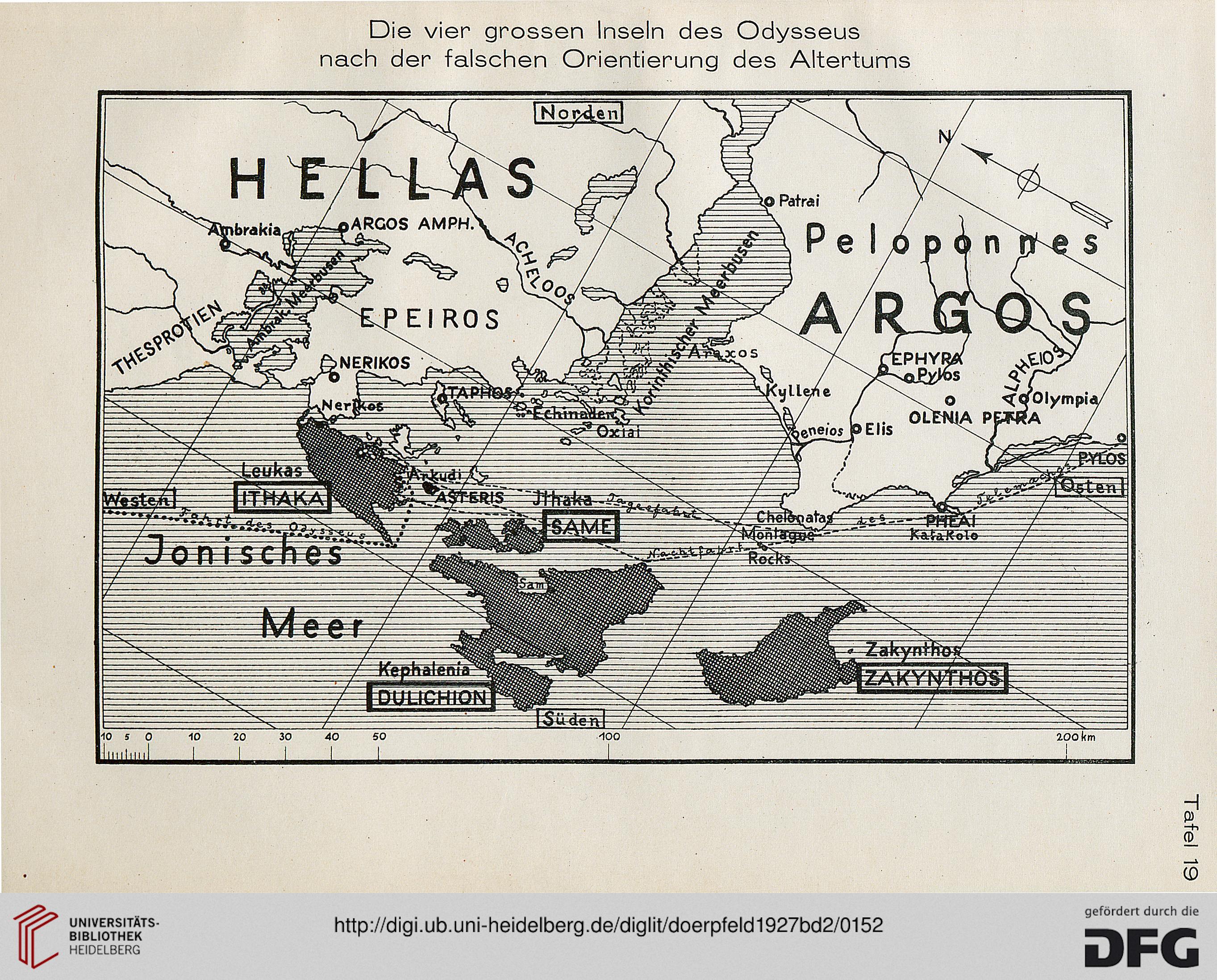 Dörpfeld’s map, based on a common orientation of ancient maps, and how the “west wind” actually blows!